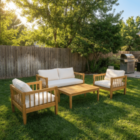 4-Piece Patio Furniture Set, Outdoor Furniture with coffee table, Patio Conversation Set Deep Seating with Thick Cushion for Backyard Porch Balco