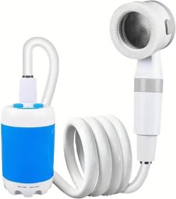Portable Shower Outdoor dormitory bath artifact Electric Rechargeable Portable Camping Shower, simple car self-priming shower pet Shower, Blue