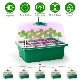 5 Packs Seed Starter Tray With Grow Light Humidity Dome Germination Kit with 5-Level Brightness 4 Timers for Indoor Greenhouse