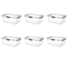 20 Quart HingeLID Clear Storage Box with Latch Lid Comfort Grip, Dark Gray, 6 Pack