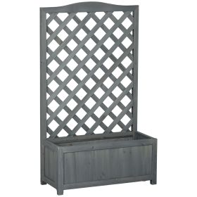 46" Wooden Planter with Trellis, Raised Garden Bed to Grow Vegetables, Herbs, Flowers for Backyard, Patio, Gray
