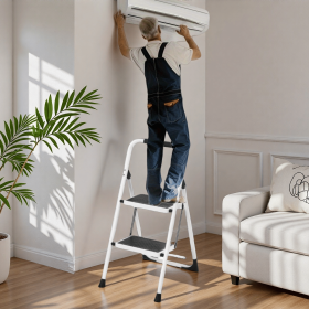 2 Step Ladder, Folding Step Stool with Anti-Slip and Wide Pedal, Lightweight Stepladder with Handrails, Portable for Kitchen, Household, 330LBS,