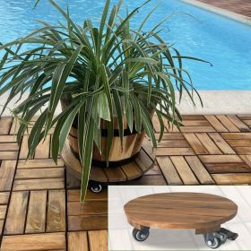 Round Wood Plant Candy With Wheels Diameter 12in,  Brown