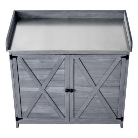 Potting Bench Table, Outdoor Gardening Wooden Storage Cabinet with 39 x 19 in Wood Tabletop