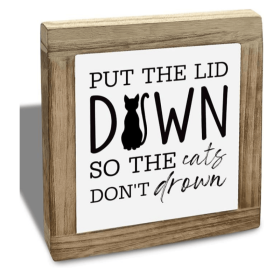 Funny Bathroom Wooden Sign-Put The Lid Down So The Cats Don't Drown, Reminder Signs for Home Restroom Toilet Decoration, Vintage Decor for Toilet