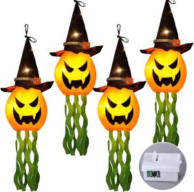 Halloween Decorations Outdoor Decor Hanging Lighted Glowing Pumpkin Witch Hat with 3 Modes Lighted Up Scary Orange Halloween Decorations for Indo