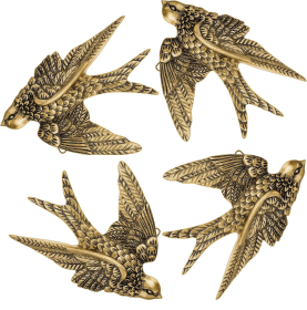 4 Pcs Vintage Bird Wall Sculpture Decor Art 4.7 Inch Antique 3D Sculpted Hanging Bird Resin Wall Art Golden Brass Floating Ornament for Living Ro