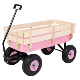 Heavy Duty Steel Wooden Side Support Cargo Wagon with 10" All-Terrain Air Tires, Up to 220lb Load Capacity, for Towing Kids Toys, Gardening Suppl