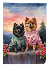 Pomeranian Two Hearts Garden Flag Mailbox Flag Decorative Yard Flag Banner Outside Patio Artwork Yard Flower Beds, Garden Size, Multicolor