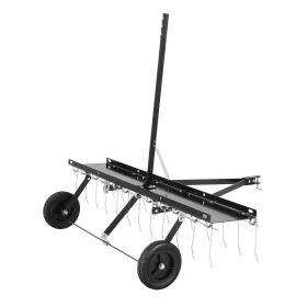 Tow Behind Dethatcher, 48-inch Tow Dethatcher with 24 Spring Steel Tines, Lawn Dethatcher Rake for ATV or Mower