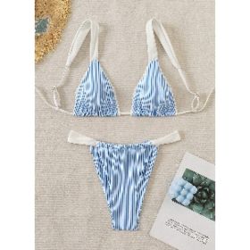 Triangle Bikini For Women 2 Piece Halter Bikini Sets Sexy High Cut Bathing Suit Side Tie Wave Textured Swimsuits (Option: M)