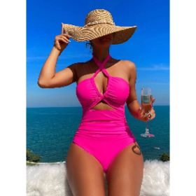Womens One Piece Swimsuit Tummy Control Bathing Suit Sexy V Neck Cutout Swimsuits Push Up Swimwear (Option: M)
