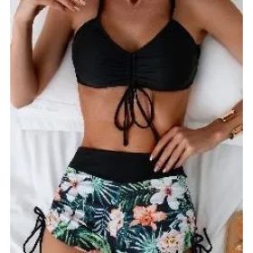 Women's One Piece Wide Shoulder Strap Top V Neck Sexy Bikini Bathing Swimsuits (Option: M)