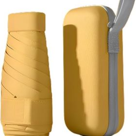 Mini Travel Sun Umbrella for Purse With Case,Small Compact UV Umbrella Protection Sun,Lightweight Portable Parasol Windproof for Women Men Kids (Color: Yellow)
