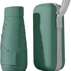 Mini Travel Sun Umbrella for Purse With Case,Small Compact UV Umbrella Protection Sun,Lightweight Portable Parasol Windproof for Women Men Kids (Color: Dark green)
