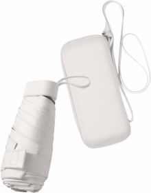 Mini Sun Umbrella for Purse With Case, Small Compact UV Umbrella Travel Essentials, Lightweight Portable Parasol Windproof for Women Men Kids (Color: White)