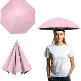 Umbrella Hat, Fishing Hat Hands Free Waterproof Adjustable Sun Rain Cap Hat with Elastic Band Fit for Fishing (Color: Pink)